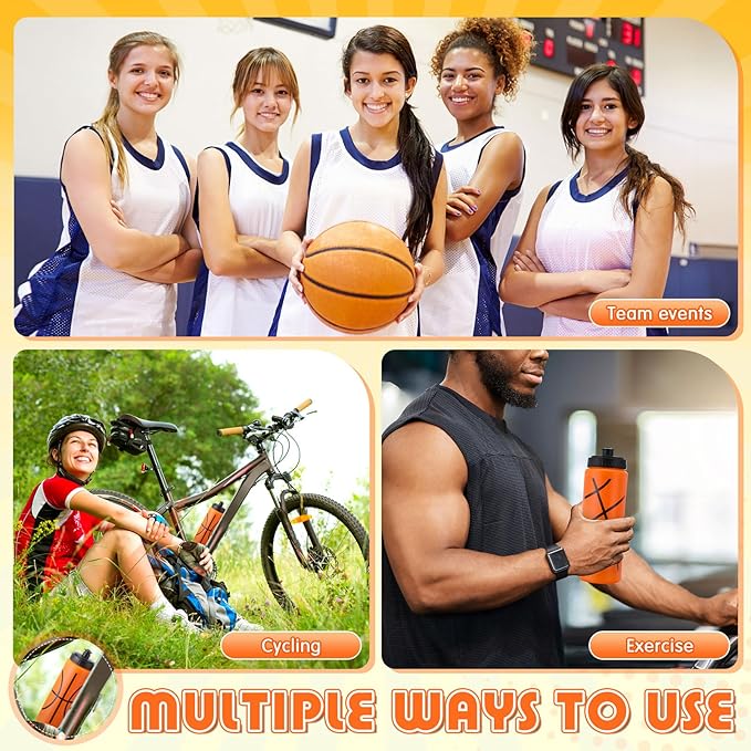 12 Pcs Basketball Water Bottles Basketball Drawstring Bag Set with 50 Sticker Basketball Party Favors 6 Reusable Sports Squeeze Water Bottle 20oz 6 Basketball Goodie Gift Bag for Basketball Team Gifts