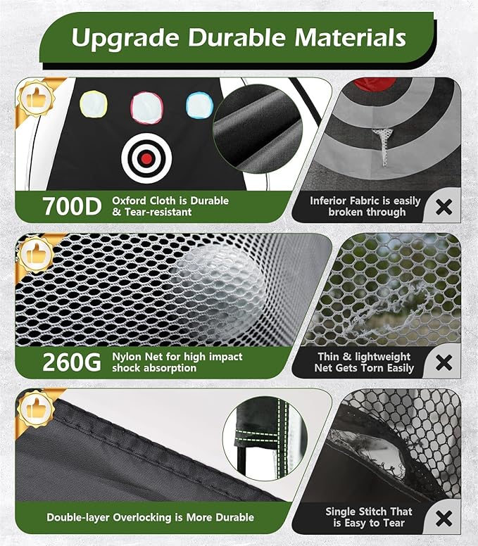 Golf Net, 10x7FT Home Golf Hitting Aids Equipment with Foldable Tri-Turf Mat for Backyard Driving Chipping Swing with Training Target/Balls/Tee for Outdoor Indoor, Gifts for Men Him Dad Golfers
