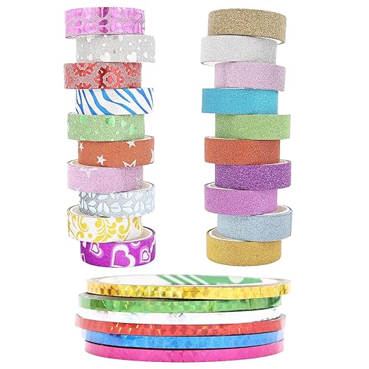 26 Rolls Glitter Washi Tape, Colored Masking Tape Set, 5mm/15mm Decorative Tape by Unknown
