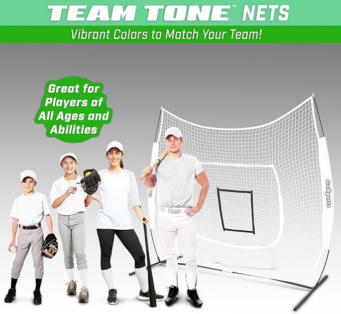 GoSports 7 x 7 ft Baseball & Softball Nets - Available in Team Colors - Batting & Pitching Net with Strike Zone