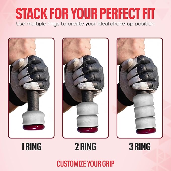 Grip-N-Rip Knob Stacker Choke-Up Ring for Baseball/Softball Bats Provides Choking Up Space & Relief from Bat Sting, Stackable for Custom Fit and Comfort