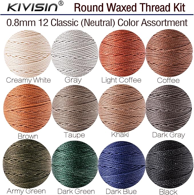 12 Classic Colors Round Waxed Thread, 0.8mm 35Yards Spool Polyester Wax Coated - Image 3