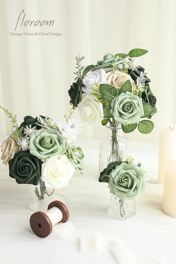 Floroom Artificial Flowers 50pcs Real Looking Elf Green Foam Fake Roses - Image 4