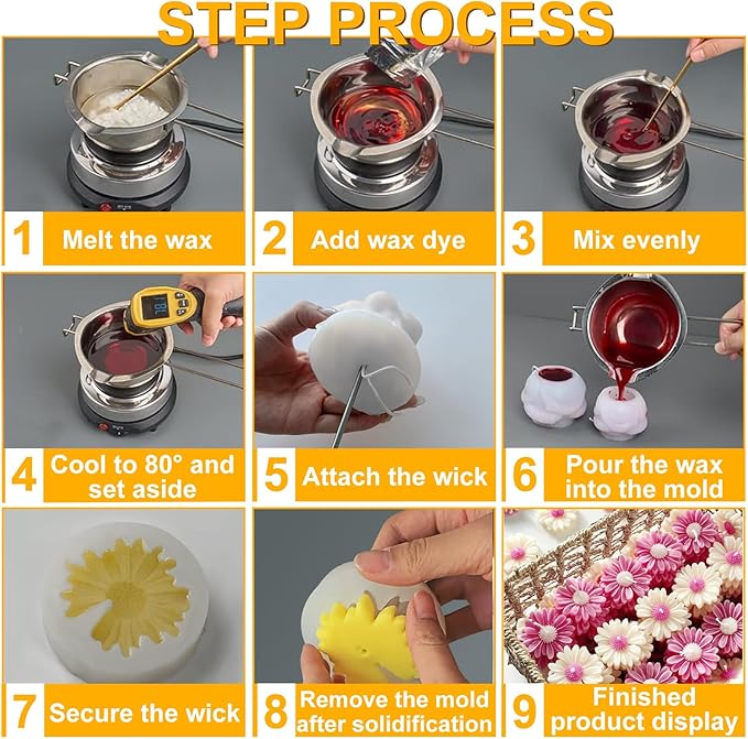JDH 2PCS Peony Candle Mold Daisy Flower Silicone Molds, 3D Flower Fondant Mold - Image 3