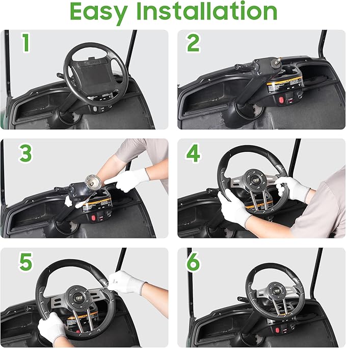 10L0L Golf Cart Steering Wheel, Universal Design Fit for Yamaha, EZGO RXV & TXT, Club Car DS, Club Car Precedent Tempo, Most Golf Cart (Coal Black)