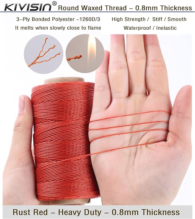 Bonded 0.8mm Round Waxed Polyester Cord, 3-ply Wax Coated Thread, 197 Yards - Image 3