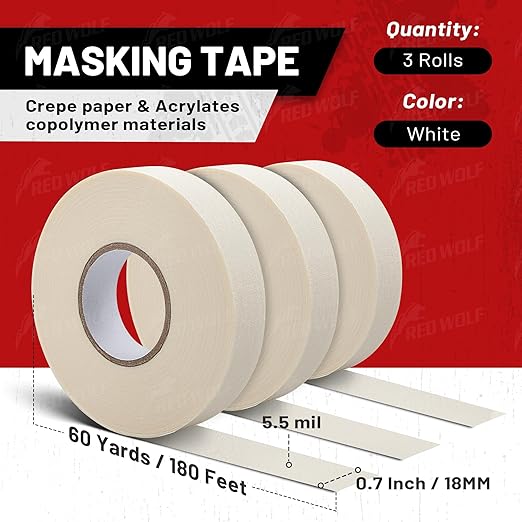 RED WOLF 3 Pack Masking Tape 0.7" x 60 Yards, General Purpose - Image 7