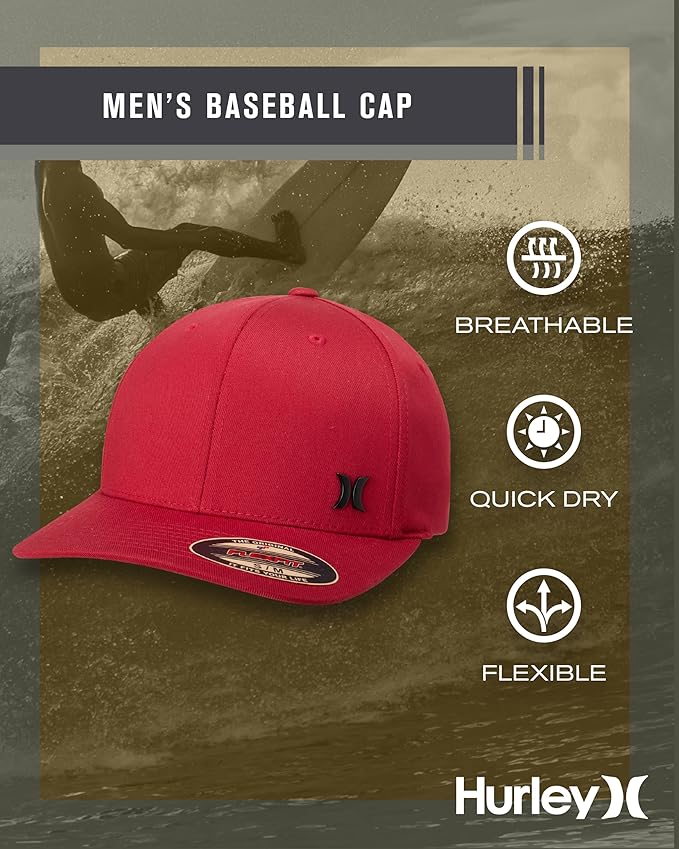 Hurley Mens Baseball Cap - Curved Brim Flexfit Ball Cap, Moisture Wicking Breathable Fitted Hat for Men