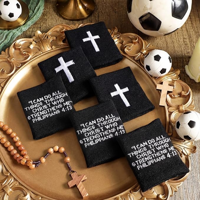 Viorawhite 12 Packs Faith Cross Sports Wristbands for Men Women Christian Faith Absorbent Sweat Band Religious Wrist Bands for Baseball Football Basketball Running Gym Working Out
