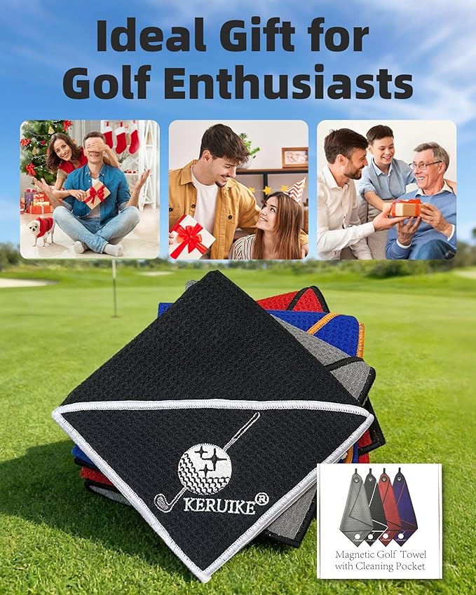Magnetic Golf Towel 2 Pack 20" x 20" with Clip & Cleaning Pocket - Microfiber Waffle Ultra Absorbent, Golf Club & Ball Cleaner, Magnet for Clubs Essential Golf Accessories Golf Gifts for Men Women