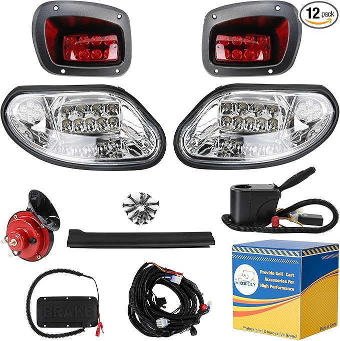 Golf Cart Light Kit for EZGO Freedom TXT/T48 Gas & Electric 2014-up, 12V Street Legal Full Headlight Tail Light Kit with Turn Signal Switch, Horn Button, Hazard Flasher and Brake Pad