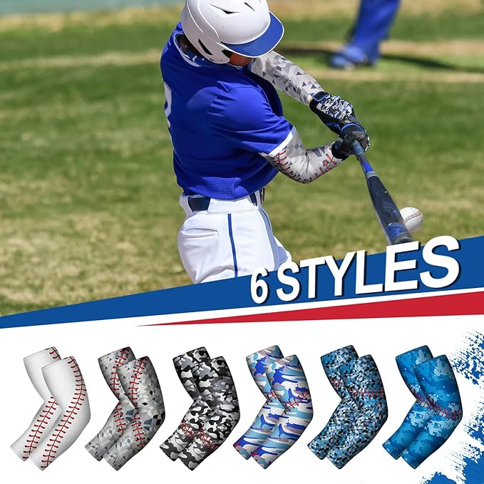 6 Pairs Baseball Arm Sleeve Youth Sports Elbow Compression Baseball Arm Sleeve Sun Protection Anti Slip