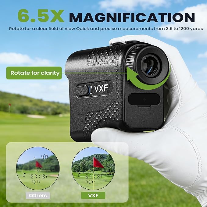 VXF Range Finder Golf, with Flag Lock Vibration (Class 1 Safe Laser), 6.5X Magnification, USB-C Rechargeable (Golf Accessories for Men)