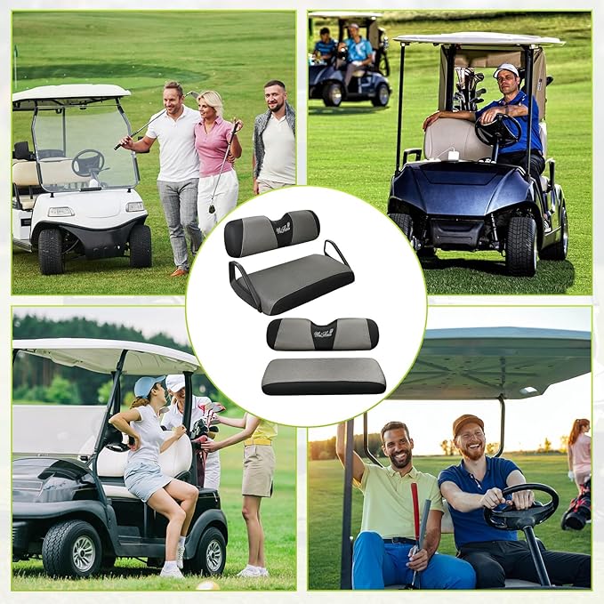 Golf Cart Seat Covers Front and Rear Set for EZGO TXT EZGO RXV Club Car DS After 2000 Front Seat Cover & Aftermarket Regular Back Seat Cushion Covers Black&Gray
