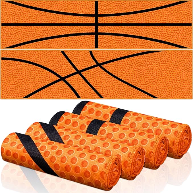 FuWeave 6 Pcs Sports Cooling Towels Baseball Basketball Softball Breathable Soccer Football Volleyball Microfiber Ice Towel Fast Drying for Party Favors Team Gift (Basketball,40 x 12 Inch)