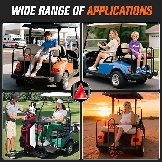 Golf Cart Rear Seat Grab Bar, Fits Club Car EZGO Yamaha(2+2) /(4+2) Passenger Golf Cart with Metal Footplates, Universal Golf Cart Safety Grab Bar, Detachable & Easy to Install