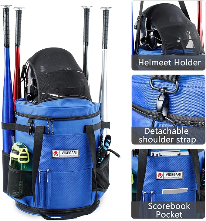 VIGERARI Baseball Bucket Bag- Coach Bag-Expandable Softball Bucket Organizer with Padded Seat