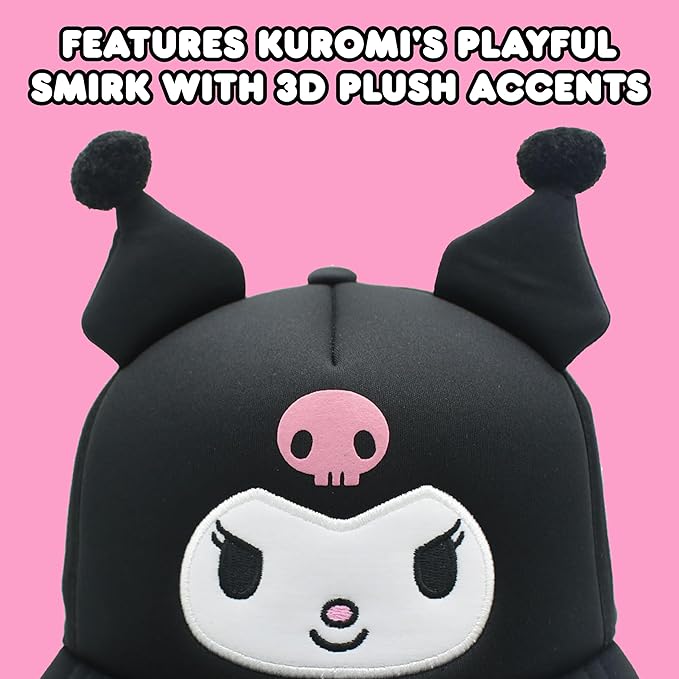 Hello Kitty Baseball Cap, Women's Snapback Hat with Flat Brim and 3D Ribbon and Ears