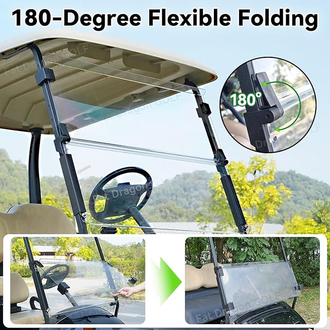 Panglong Precedent Golf Cart Windshield, Club Car Windshield with all Windshield Clips, Fold Down Windshield Anti-UV Impact Resistant Fit 2004-Up Club Car Precedent, Tempo, Onward, 37.59"W X 33.97"H