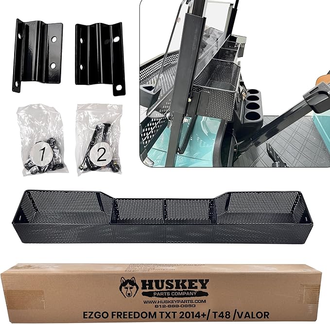 Huskey Golf Cart Front Basket Storage Basket Dash Basket Compatible W/EZGO TXT/RXV,Club Car DS (2000.5+) Precedent/Tempo/Onward,Yamaha G29 Drive2 2007+ One Piece Solid Design & Larger Compartments