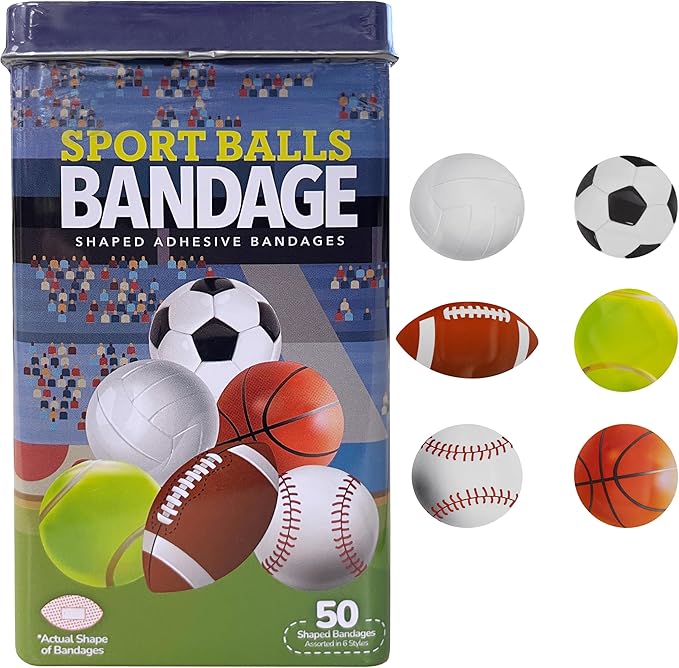 BioSwiss Bandages, Sports Balls Shaped Self Adhesive Bandage Set, Latex Free, Sterile Wound Care, 50 Count