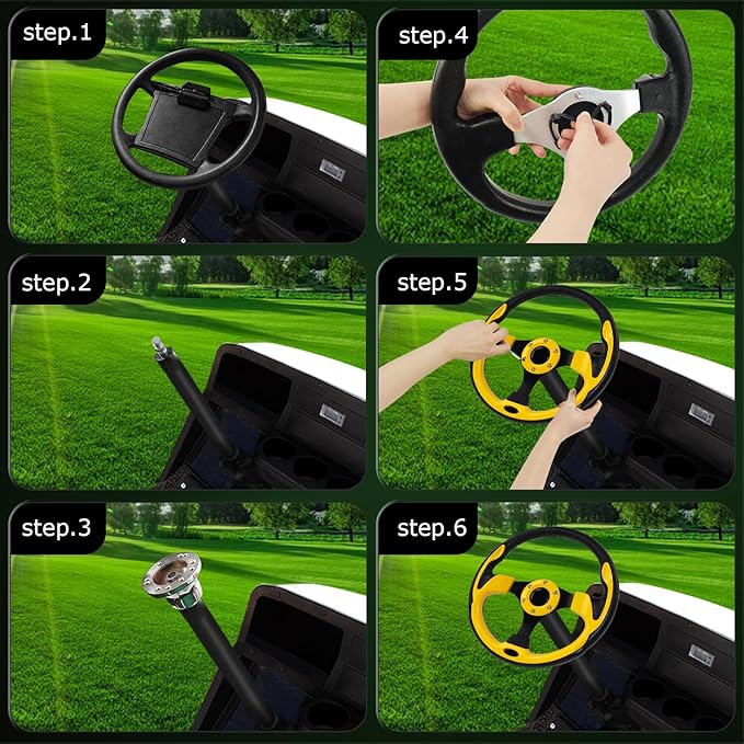 Golf Cart Steering Wheel, Skid Steering Wheel, Universal Golf Cart for Club Car EZGO RXV and TXT, Yamaha, Precedent Tempo, DS