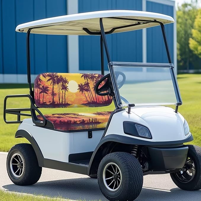 Bulopur Sunset Palm Tree Golf Cart Seat Covers Club Car Precedent Non-Slip Breathable Golf Car Cushion Cover and Backrest Cover 2 Pack