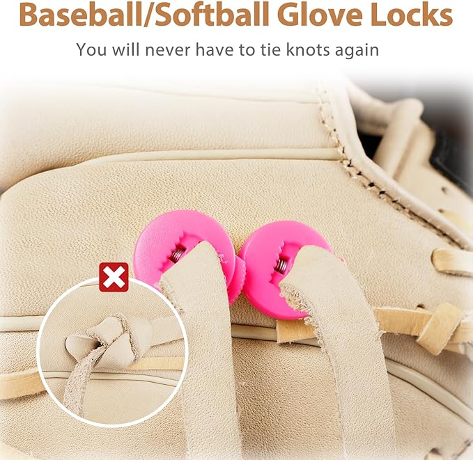 Glove Locks, 8-Pack Baseball/Softball Glove Lace Locks – Vibrant Colors, No Retie Knots, Spring-Lock Tech, Durable Design.
