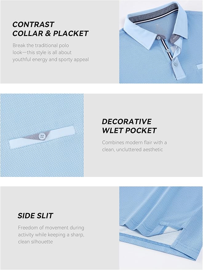 Esabel.C Men's Golf Polo Shirts Print Moisture Wicking Short Sleeve Dry Fit Stretch Polo Shirts for Men with Faux Pocket