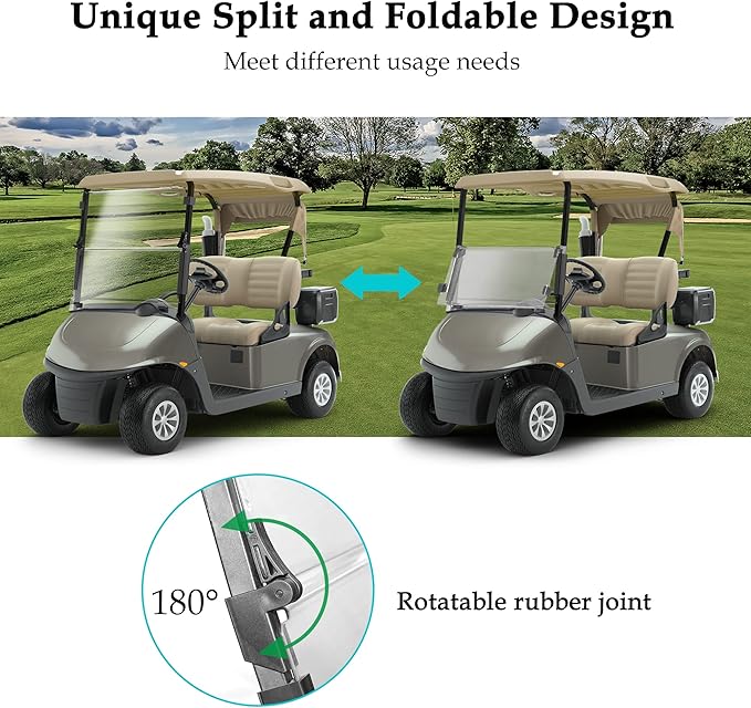 10L0L Golf Cart Folding Clear Windshield for EZGO RXV 2008-up, Fold Down Upgrade Thicker Polycarbonate(PC), Strong Impact and Shatterproof