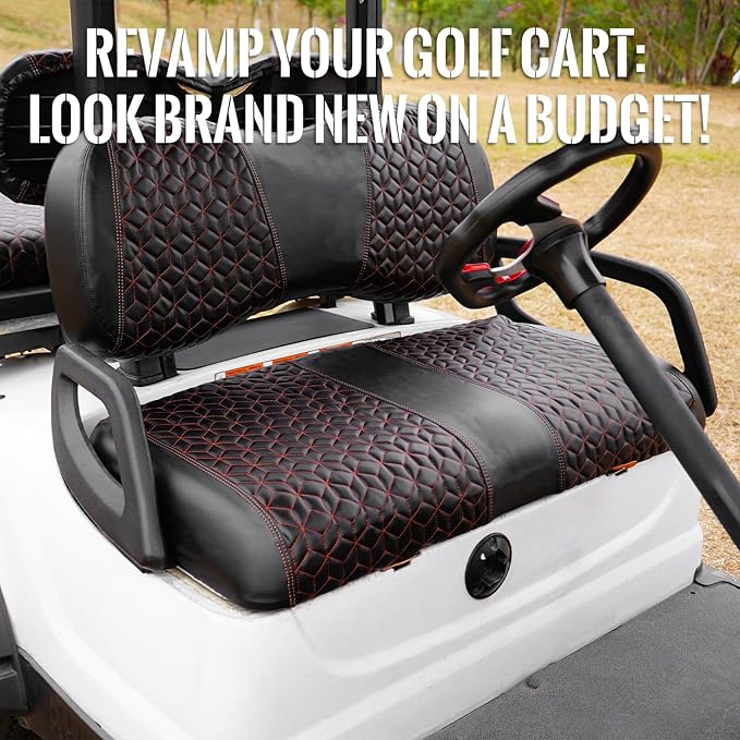 Golf Cart Seat Covers Front for Yamaha G29/Drive/Drive 2 2007+ Standard Seat Cushion, EZGO Vinyl Leather Seat Cover Set Replacement Accessories, No Staples, Black(4 PCS)