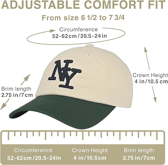 NY 3D Embroidered Cotton Dad Hat – New York Baseball Cap, Adjustable Metal Buckle Strap, Unstructured Low-Profile Style