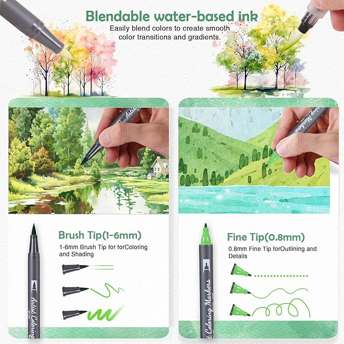 Watercolor Pens Set, 48-Color Dual Tip Paint Markers, Water-Based Coloring - Image 3