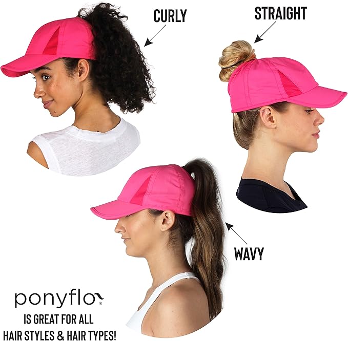 Ponyflo Women’s Ponytail Baseball Cap, Patented Active Feather-Light Hat with Open Back