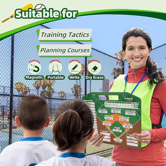 Magnetic Baseball Coach Tactical Board - Dry Erase Lineup & Strategy Planning Board for Baseball Training, Games Dugout Tactics, Baseball Coaching Accessories with Storage Bag