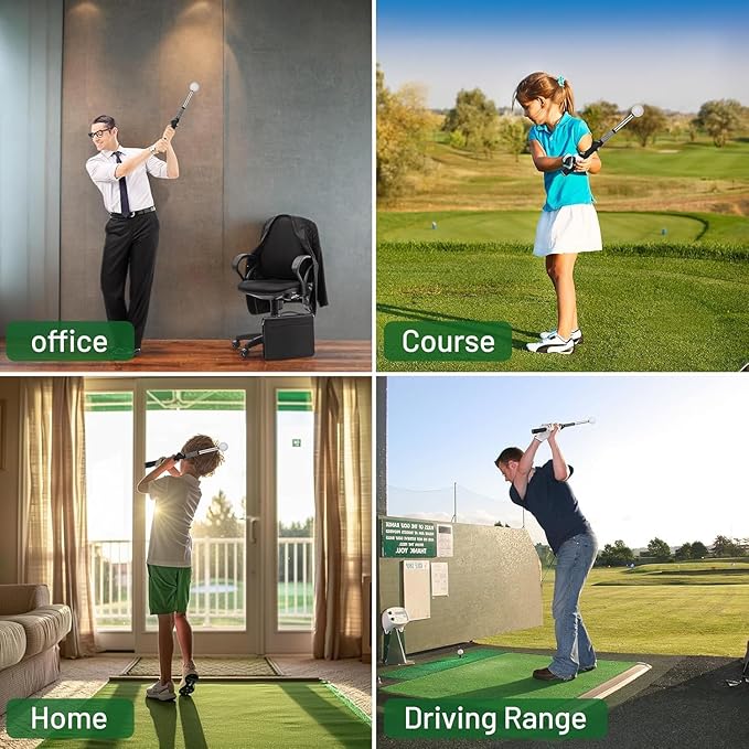 5-in-1 Retractable Golf Swing Trainer, Training Aid with Grip Trainer, Swing Mechanics for Beginners & Tempo Training for Advanced, Click Feedback, Arm Connection, Right/Left-Handed, Indoor/Outdoor