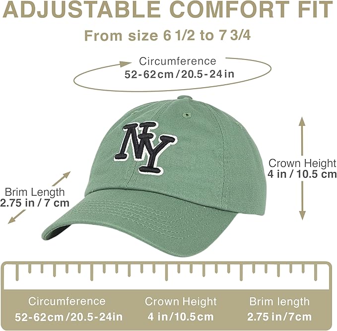 NY 3D Embroidered Cotton Dad Hat – New York Baseball Cap, Adjustable Metal Buckle Strap, Unstructured Low-Profile Style