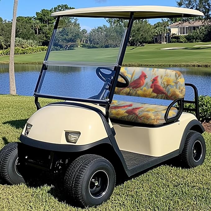 Suobstales Golf Cart Front and Rear Seat Cover Set for EZGO TXT RXV & Club Car DS 2 Passenger, Washable Bench Seat Covers Kit