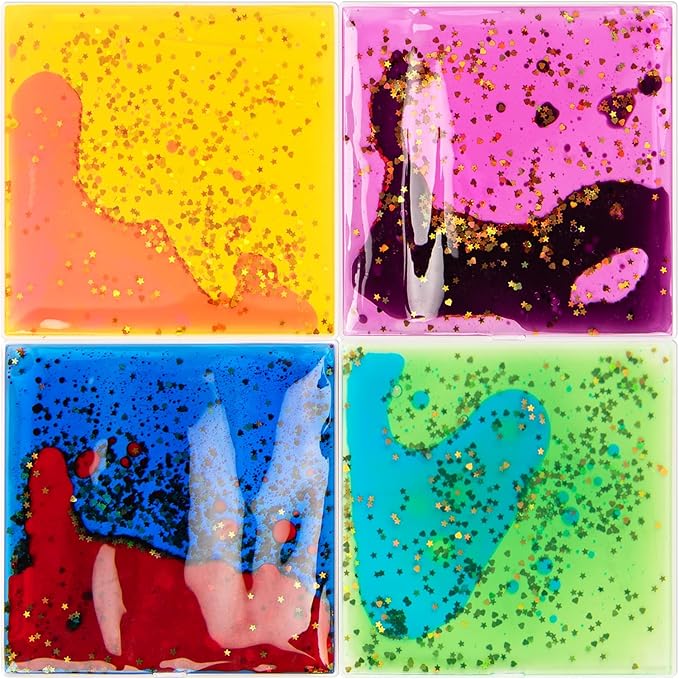 LONGKING 4-Pack Liquid Tiles for Kids, Soft Gel Liquid Sensory Toys for by LONGKING