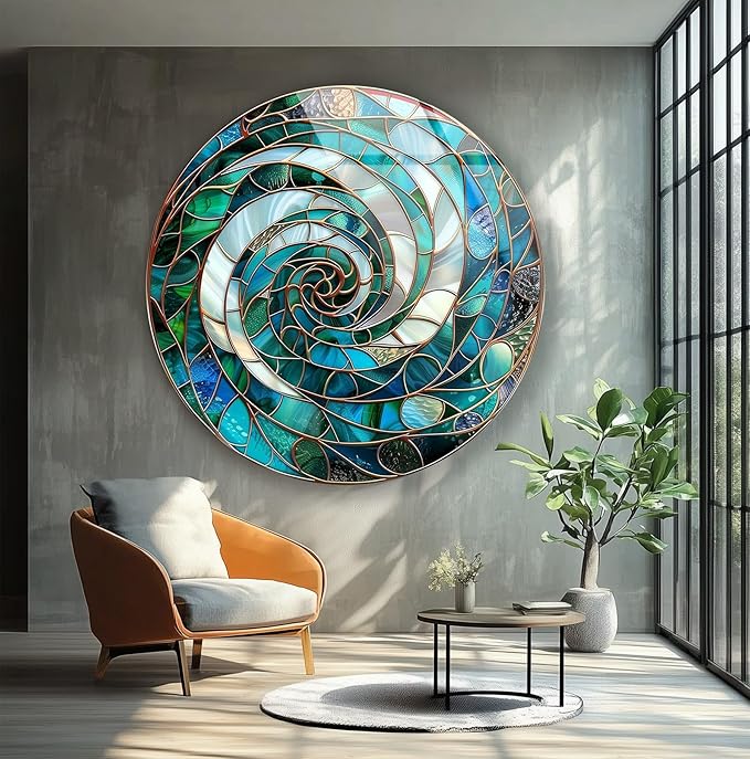 My Photostation.com 10'' Diameter Aqua Spiral Harmony Round Glass Wall Art - Image 4