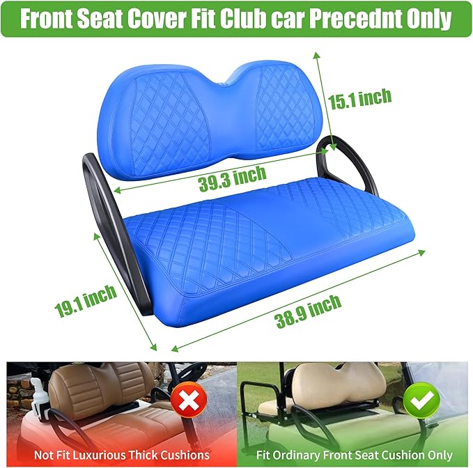 10L0L Golf Cart Seat Covers for Club Car Precedent,EZGO TXT Front/Rear Seats Diamond Pattern,Vinyl Leather with Adjustable Straps and Retractable Buckle, No Stapler Needed