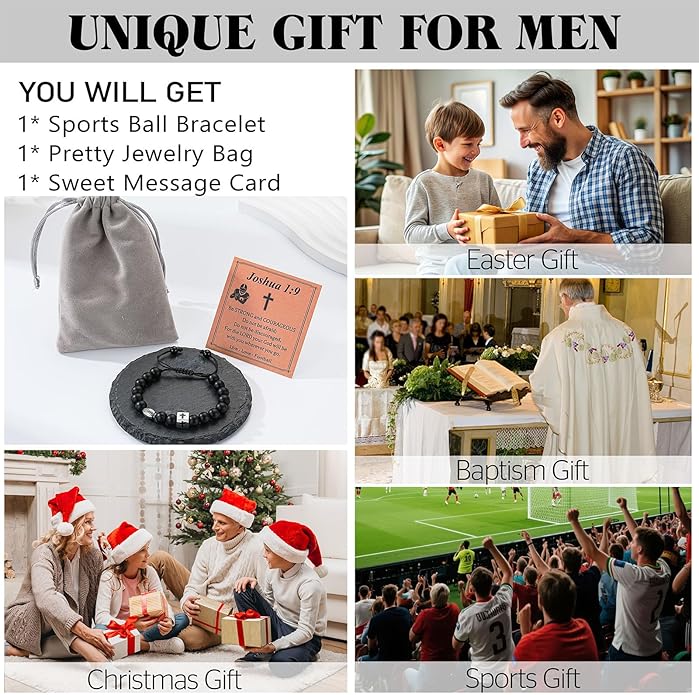 Soccer/Football/Basketball/Baseball Bracelet for Boys, Cross Beaded Bracelet Gifts for Men Boys Teen Son Grandson Players Team Fan Brother Nephew,Graduation Gifts