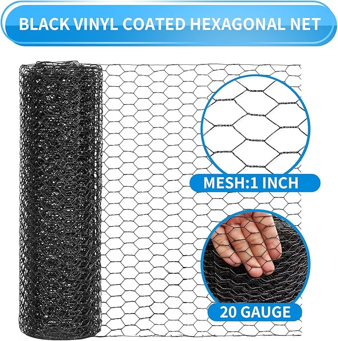 60'' x 150' Black Chicken Wire Mesh Fence, 20 Gauge Galvanized Poultry Netting - Image 3