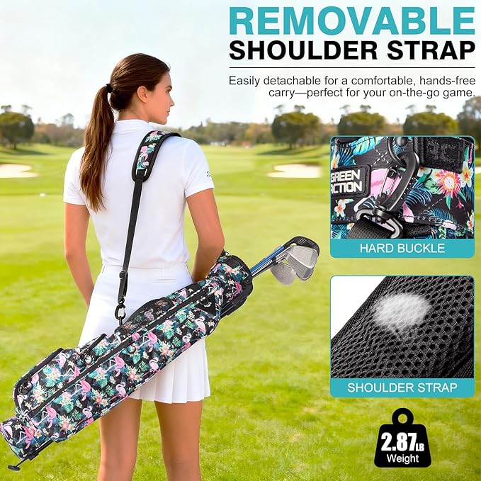 Sunday Golf Bag with Strap & Stand, Lightweight Golf Stand Bags with Two-Way Divider/Cooler Pocket, Golf Club Bags Holds 5-6 Clubs for Driving Range, Par 3 and Standard Courses