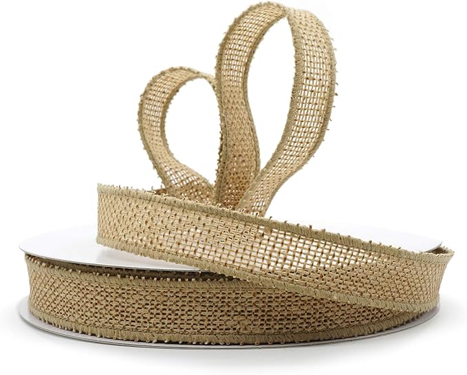 CT CRAFT LLC Burlap Fabric Wired Ribbon 3/4" x 20 Yards Natural Color by CTCRAFTLLC