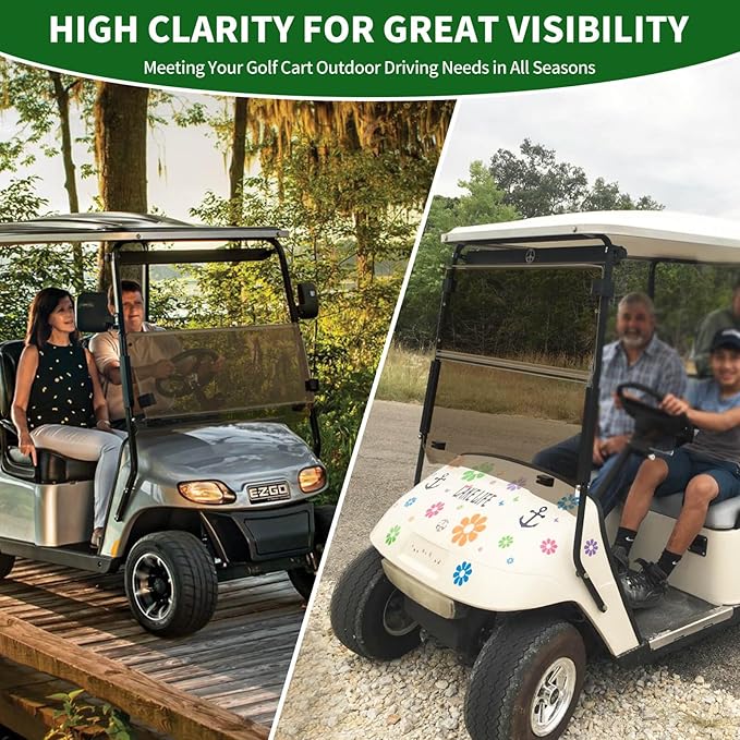 Golf Cart Foldable Windshield 3/16" (5MM) Thicken for 1995-2013 EZGO TXT & Medalist, 40.75" W×33.85" H, Fits 3/4" Rail Front Folding Windscreen Glass Scratch-Resistant, Shatterproof, Anti-UV