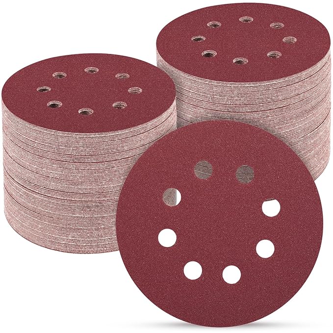 100 PCS 5 Inch Sanding Discs 240 Grit, Round Hook and Loop Sandpaper by POTUINOM