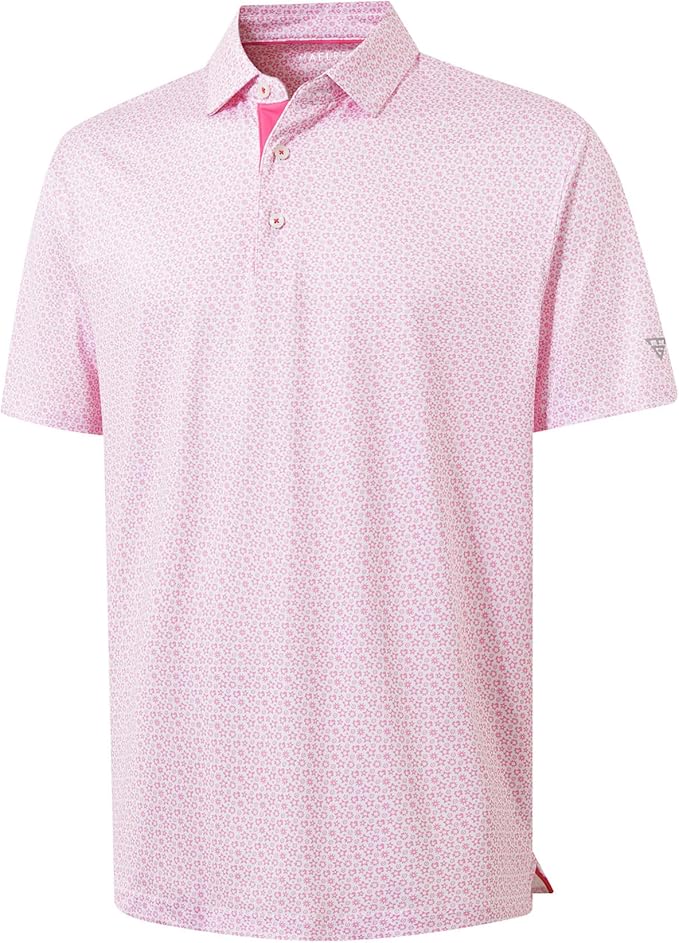 M MAELREG Mens Golf Shirt Short Sleeve Dry Fit Print Moisture Wicking Performance Patterns Collared Polo Shirt