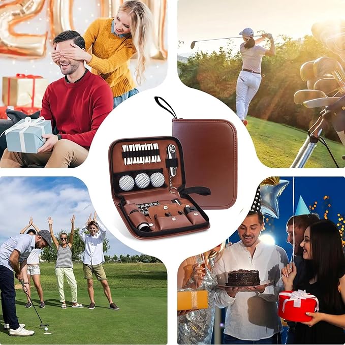 Golf Accessories Kit Gifts for Man and Women，Golf Tools Bag with Rangefinder, Multi-Function Tools, Balls, Brushes, Scorekeeper, Shafts, Clips