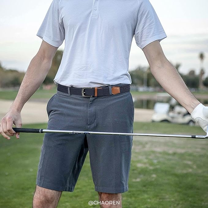 CHAOREN Stretch Belt Men 2 Pack - 1 3/8" Braided Golf Belts For Men - Casual Elastic For Pants and Jeans